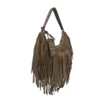 Τσάντα ώμου Arizona από σουέτ με μπεζ κρόσσια LE PANDORINE FW26-27 - Image 3