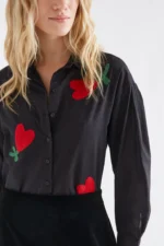 100% black cotton shirt with embroidered heart COMPANIA FANTASTICA FW26-27 - Image 5
