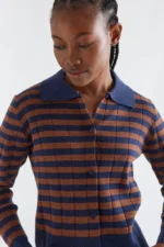 Navy and brown striped knit cardigan COMPANIA FANTASTICA FW26-27 - Image 3