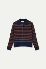 Navy and brown striped knit cardigan COMPANIA FANTASTICA FW26-27 - Image 2