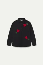 100% black cotton shirt with embroidered heart COMPANIA FANTASTICA FW26-27 - Image 2